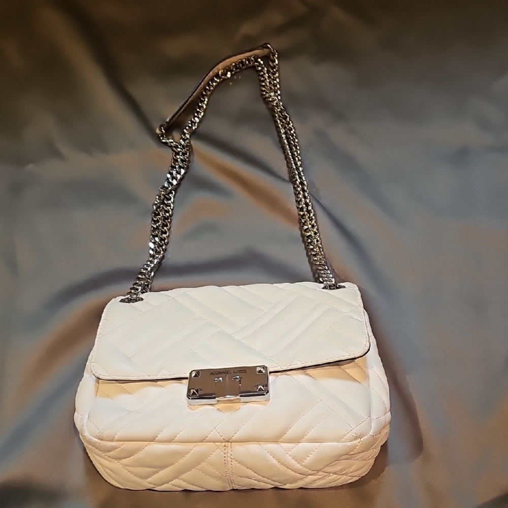 Michael Kors White Quilted Crossbody Bag with Geometric Design